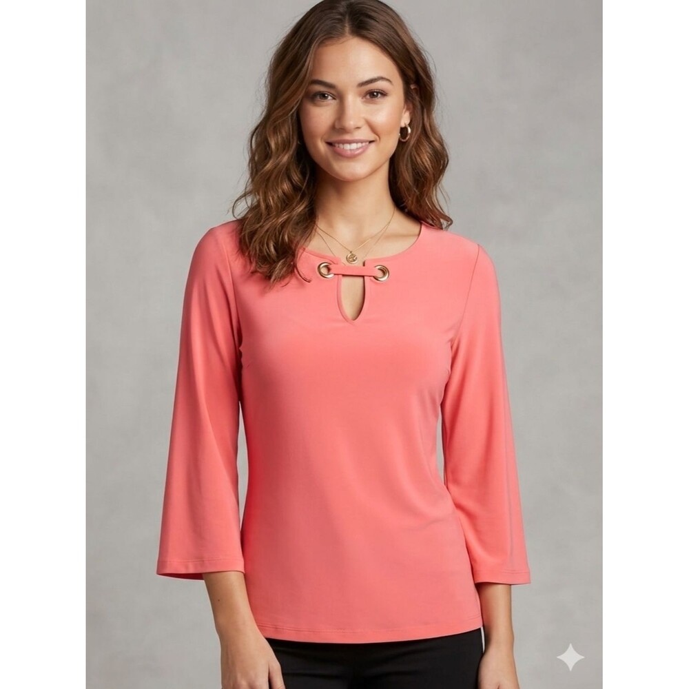 MICHAEL Michael Kors Coral Grommet Neck Keyhole Blouse Medium Pink Gold